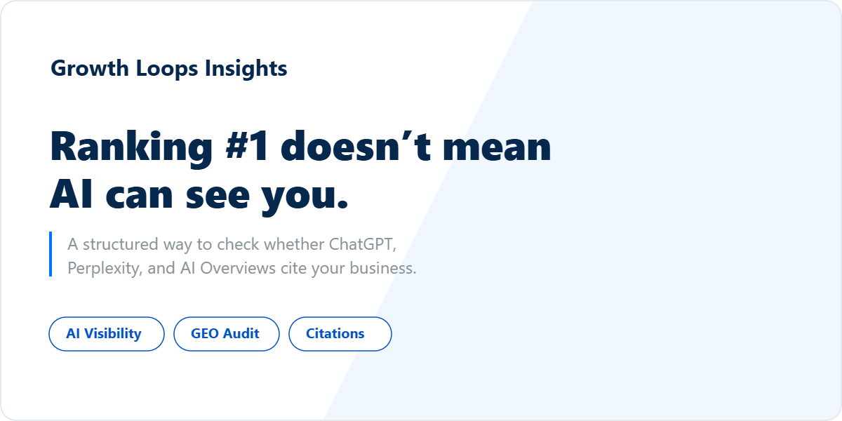Ranking #1 doesn't mean AI can see you. A structured way to check whether ChatGPT, Perplexity, and AI Overviews cite your business.